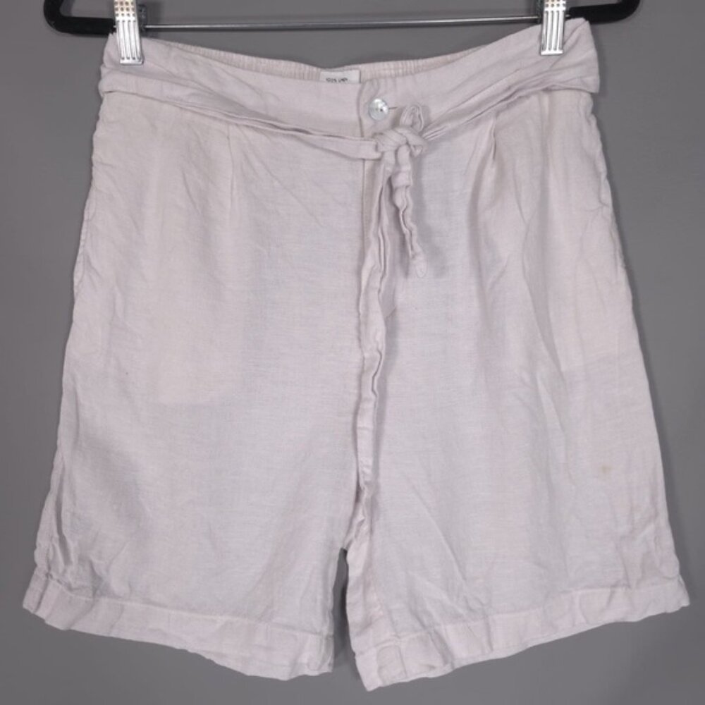 HALSTON 100 % LINEN Women’s Shorts Coastal Tie Waist Pockets Light Beige LARGE